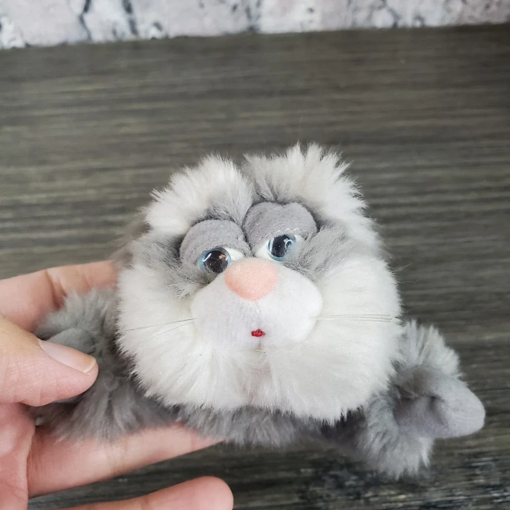 Vtg. TRENDMASTERS Kitty Cat GRAY WHITE With Eyelids Plush Beanbag Beans 1998 7
